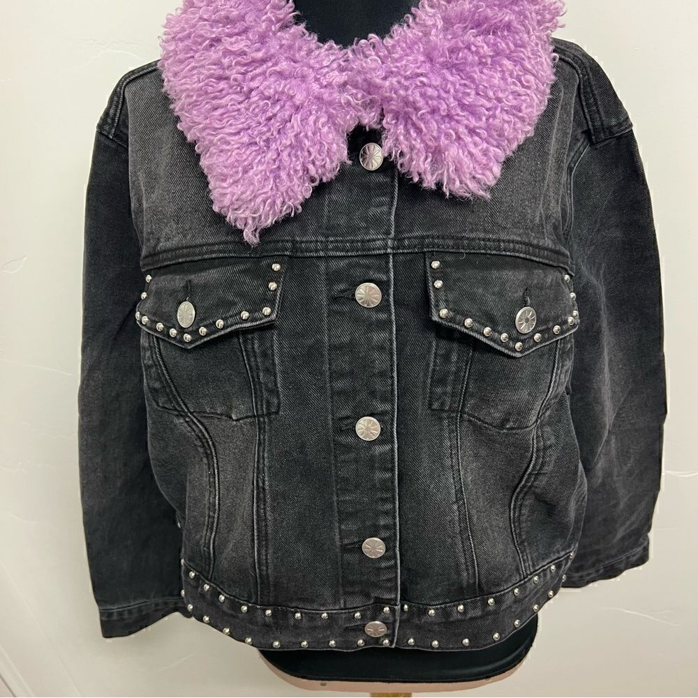 Delias x Dolls Kill Like really pretty denim jacket sz 1X faux fur purple plus